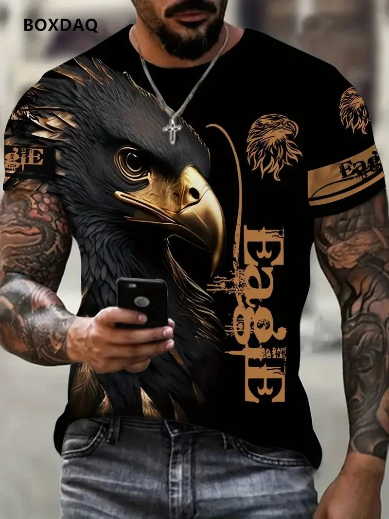 Fashion Eagle Men's T-Shirts Loose O-Neck Casual Tops Short Sleeve 3D Animal Printing Street T-Shirt 6XL Big Size Breathable Tee
