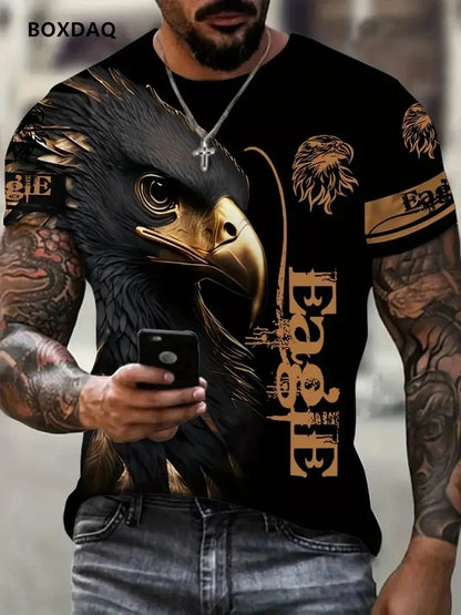 Fashion Eagle Men's T-Shirts Loose O-Neck Casual Tops Short Sleeve 3D Animal Printing Street T-Shirt 6XL Big Size Breathable Tee