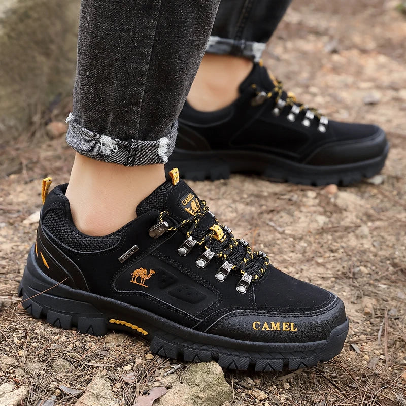 Classic Black Men's Hiking Shoes Outdoor Low-Cut Climbing Walking Shoes Trekking Sneakers Non-Slip Mountaineering Shoes for Men