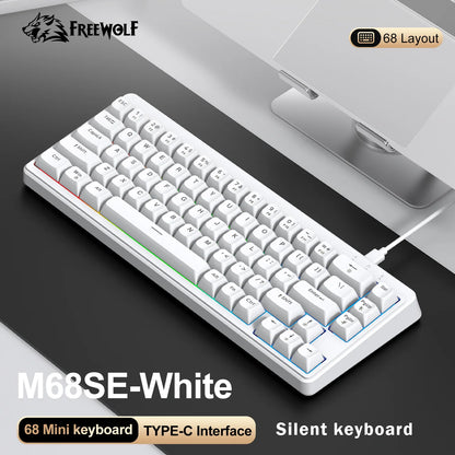 FREEWOLF M68SE Teclado mini con cable de 68 teclas, retroiluminación RGB, Type-C, diseño 68%, compacto para gaming, oficina, PC y portátil