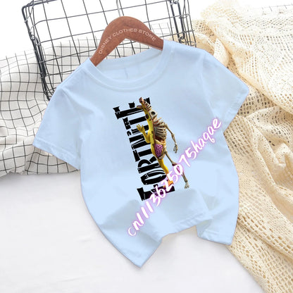 T-shirts de Criança Fortnite com Estampado de Figuras Cartoon do Jogo Fortress Night, Tops de Manga Curta para Verão, Roupa para Rapazes e Raparigas