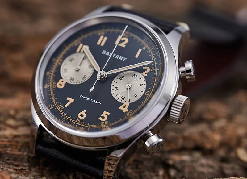 Baltany S5034 39mm Chronograph Watch Man Sapphire Crystal Panda Dial StainlessSteel Super Luminous Vintage Quartz Wristwatches