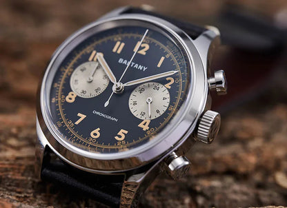 Baltany S5034 39mm Chronograph Watch Man Sapphire Crystal Panda Dial StainlessSteel Super Luminous Vintage Quartz Wristwatches