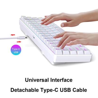Teclado Mecânico Gaming Russo-Inglês de 68 Teclas, Teclado Bilingue com Retroiluminação RGB para Gaming