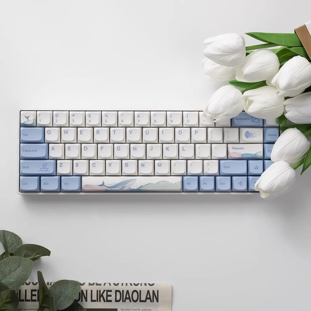 133 Keys XDA Profile Keycap Ocean Whale Theme PBT Keycaps For MX Switch Mechanical Keyboard Dye Sublimation Blue White Key Caps