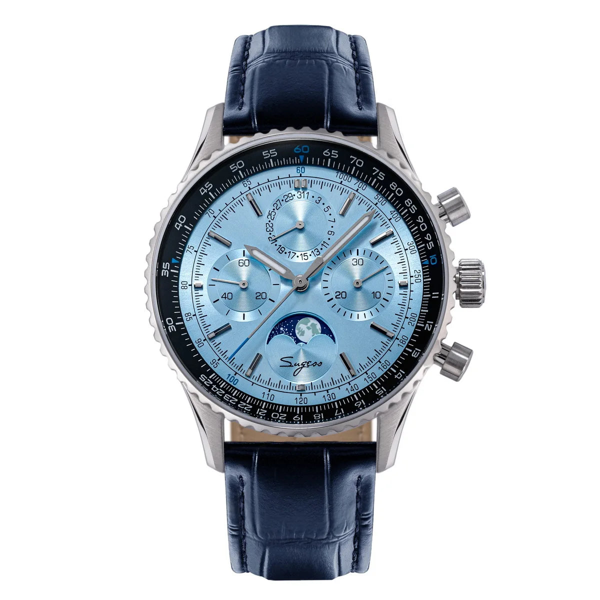 Sugess Chronograph Watch of Man ST1908 Swanneck Movement Mechanical Moonphase Wristwatches Waterproof Calendar Vintage New S468