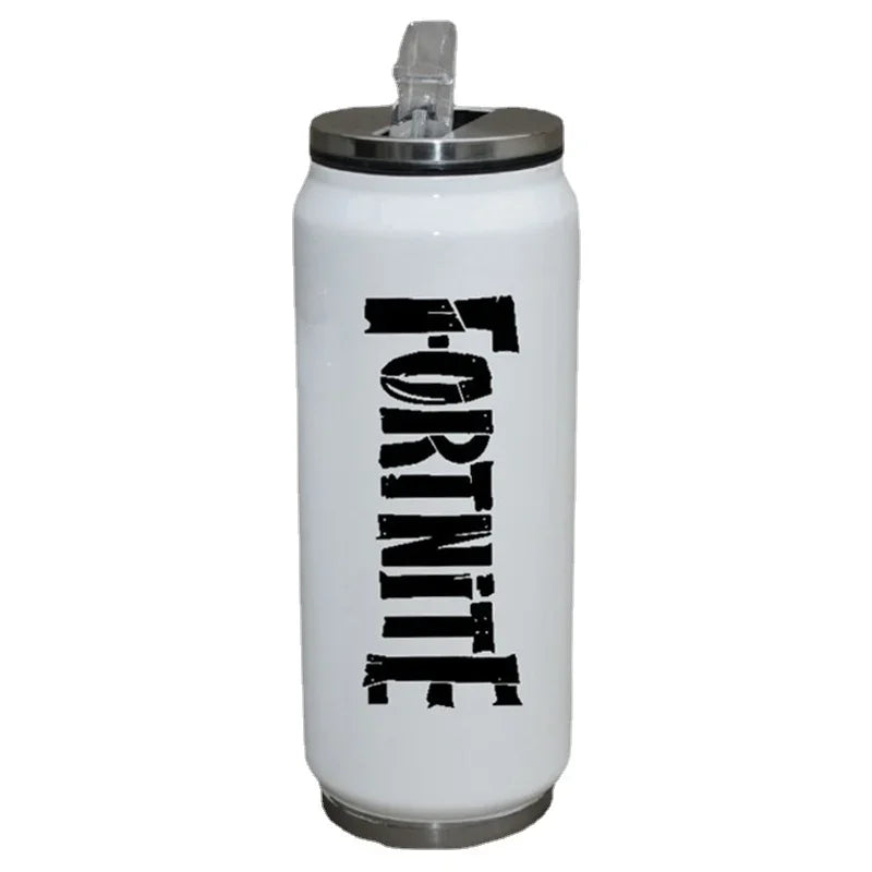 Copo Fortnite com Palhinha para Água, Caneca Desportiva de Exterior em Aço Inoxidável, Copo Portátil de Estudante para Café, 450ML, Presente de Aniversário