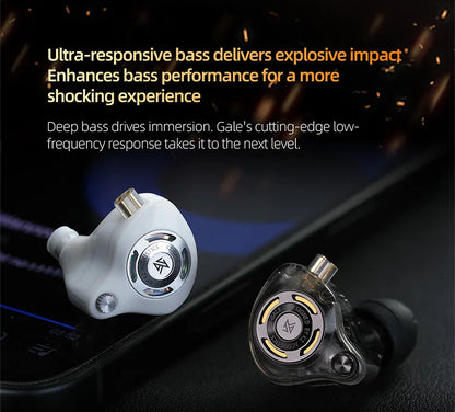 Auriculares IEM Gaming KZ Gale – Monitores In-Ear HiFi com driver superlinear e cabo de 2 pinos destacável banhado a prata