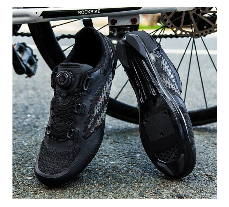 Sapatos de ciclismo MTB para homem e mulher T03 roxos respiráveis, de velocidade, autoblocantes, para ciclismo de estrada, corrida ao ar livre e treino