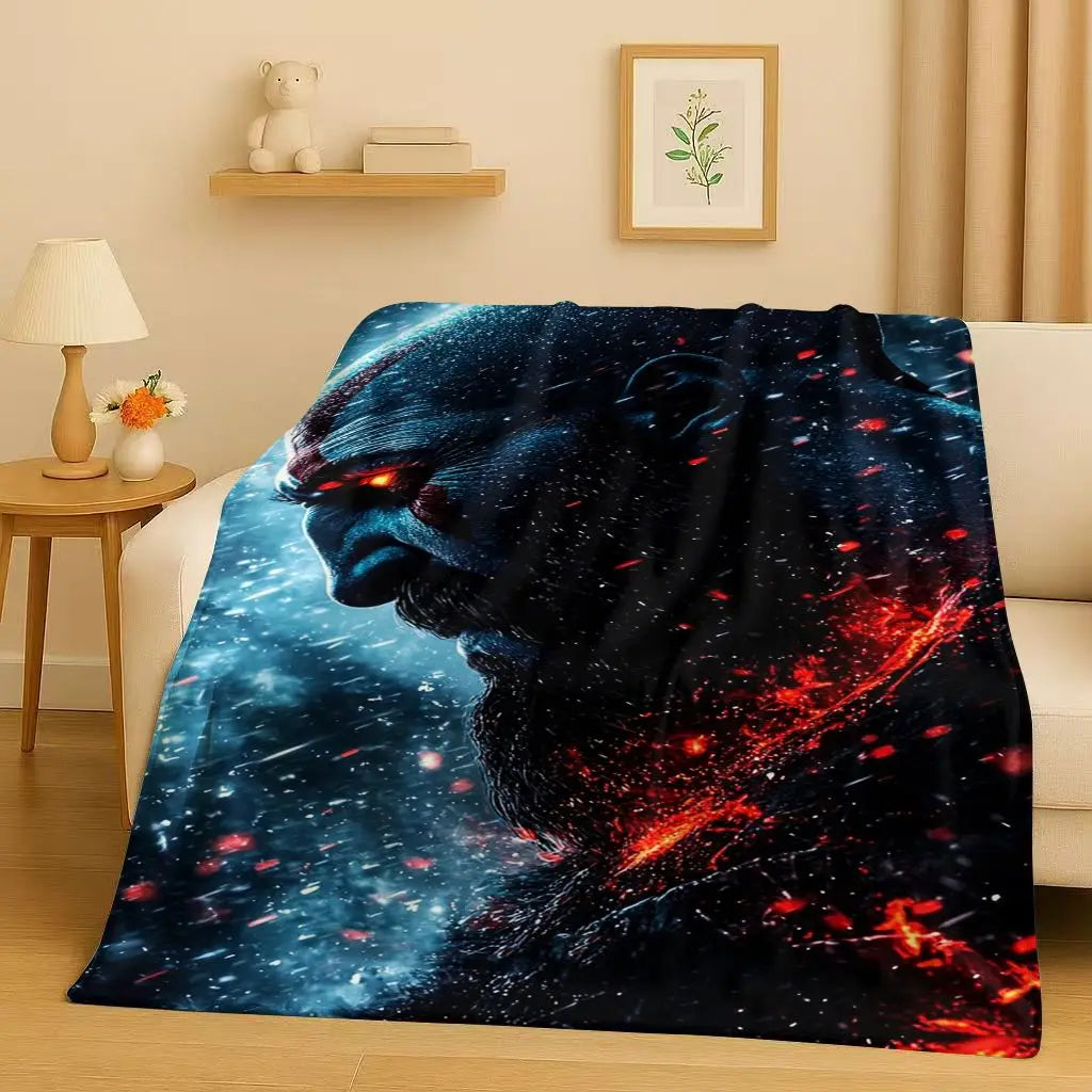 3D Kratos God of War Games Cartoon Gamer Flannel Blanket,Ultra Soft Warm Plush Throw for Home Bedroom Bed Sofa Cover Picnic Kids
