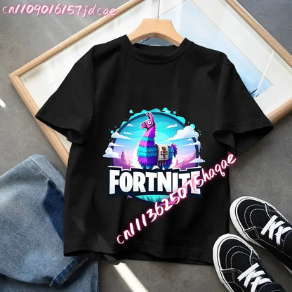 Fortnites Kids Black Cotton T-Shirt Fortress Night Baby Short Sleeve Tees Shirt Cartoon Boy Girl Summer Clothes Kawaii Tops Gift
