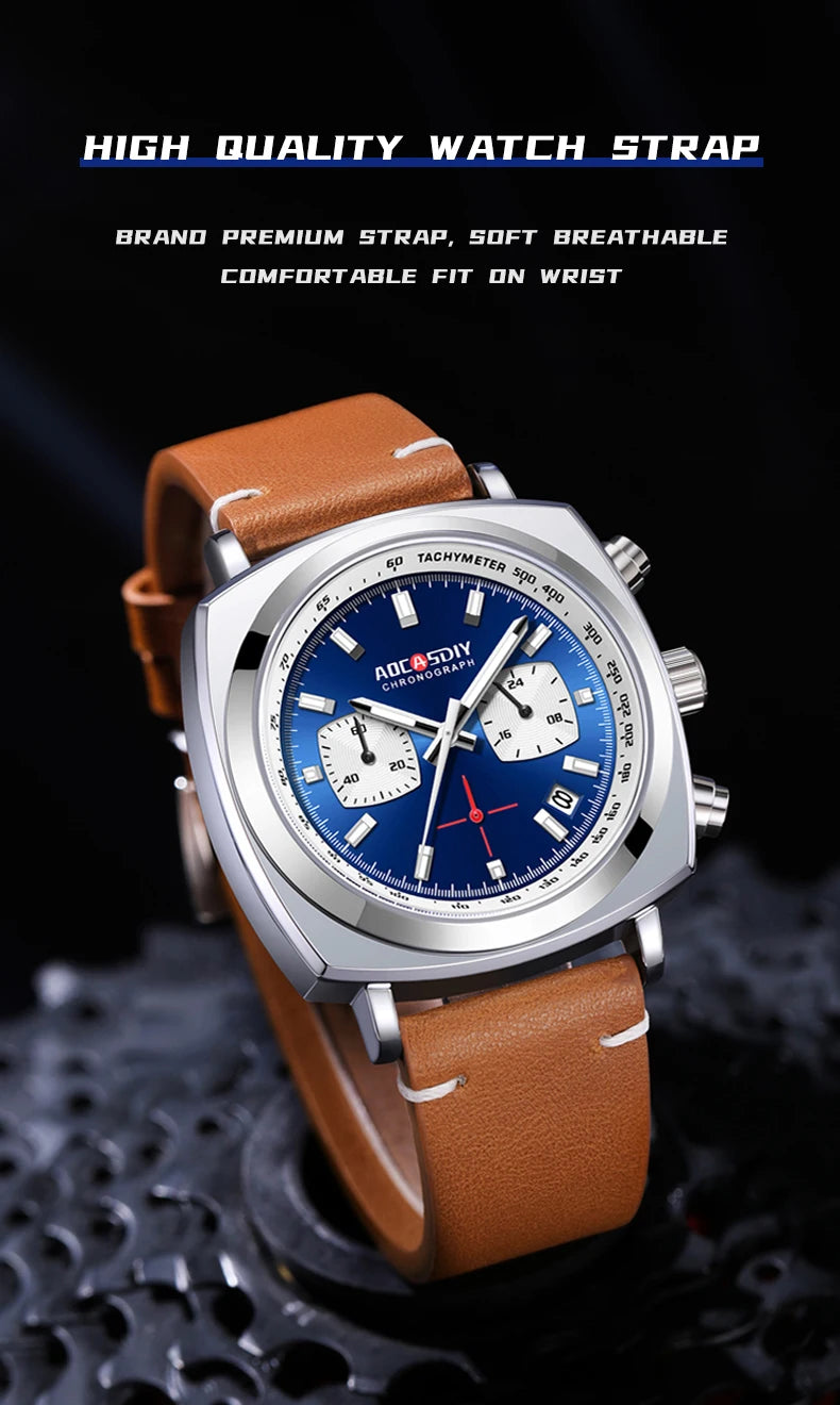 2026 New Square Watches for Men Multi-Functional Three-Eye Six-Pin Timing Waterproof Chronograph Quartz Watch Relogio Masculino