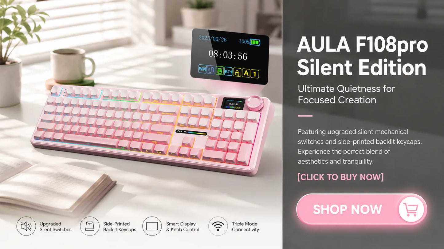 Teclado mecánico AULA F108 PRO personalizado con diseño 100%, retroiluminación RGB, Bluetooth inalámbrico, interruptor HiFi para gaming