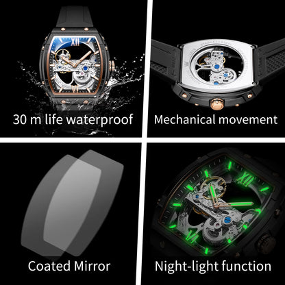 OLEVS 6779 Men's Watch Skeleton Mechanical Watch Fashion Business Sport Waterproof Luminous Silicone Strap Watches For Men