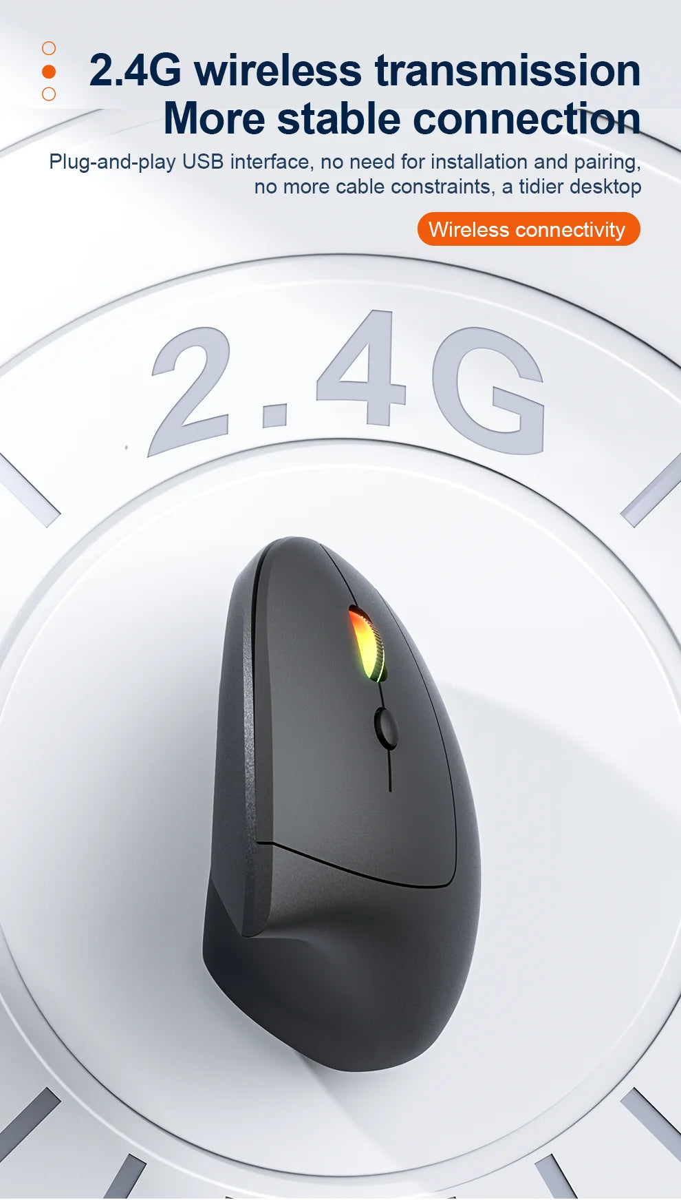 Rato Vertical Sem Fios Bluetooth 2.4G Recarregável Ergonómico 1600DPI Ajustável Gaming 6 Botões para Portátil PC Computador
