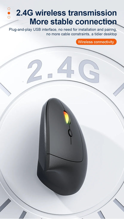 Rato Vertical Sem Fios Bluetooth 2.4G Recarregável Ergonómico 1600DPI Ajustável Gaming 6 Botões para Portátil PC Computador