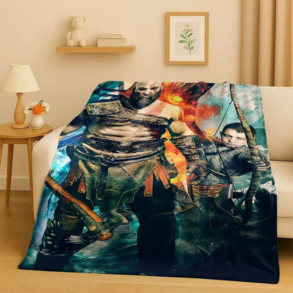 3D Kratos God of War Games Cartoon Gamer Flannel Blanket,Ultra Soft Warm Plush Throw for Home Bedroom Bed Sofa Cover Picnic Kids