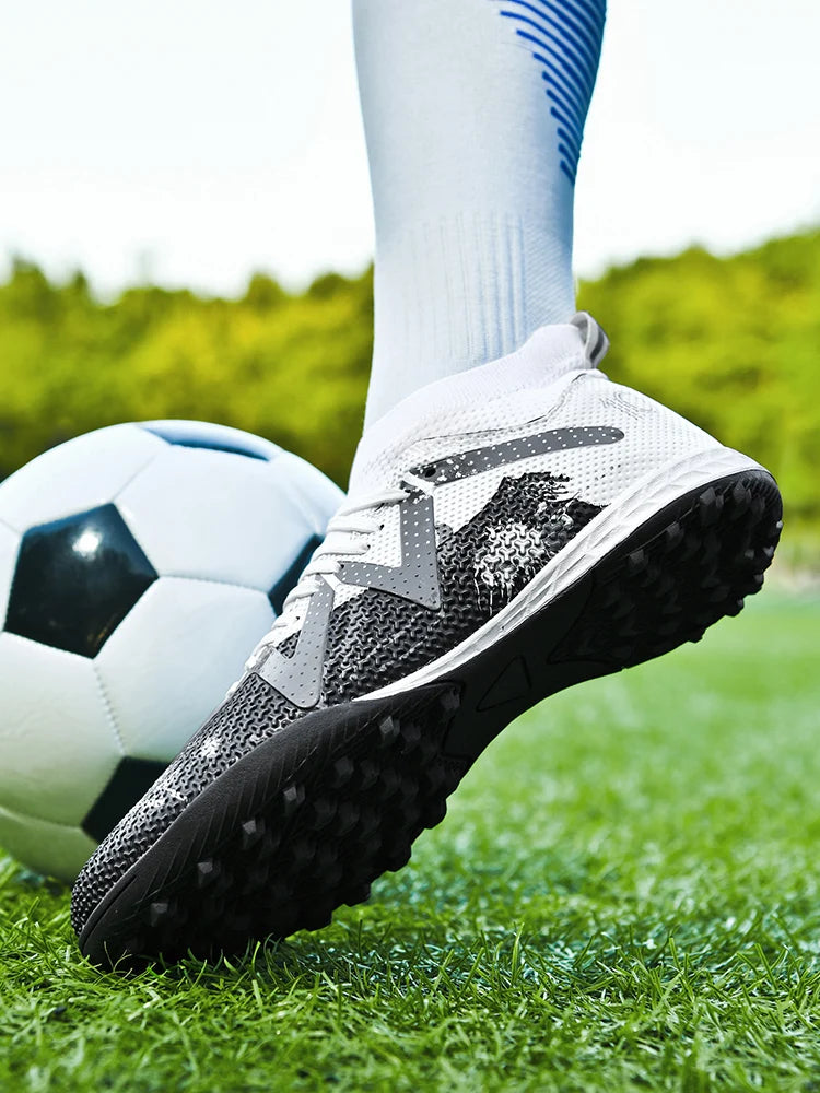 Professional Soccer Shoes TF Broken Nail Teenagers Durable Looking High Tops Training Shoes Adult Outdoors Non-Slip Football Shoes
