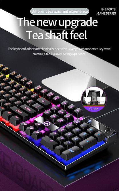 Teclado gaming USB con cable y retroiluminación, teclado gamer de 104 teclas para ordenador/portátil/PC, diseño ergonómico, accesorio gaming para oficina