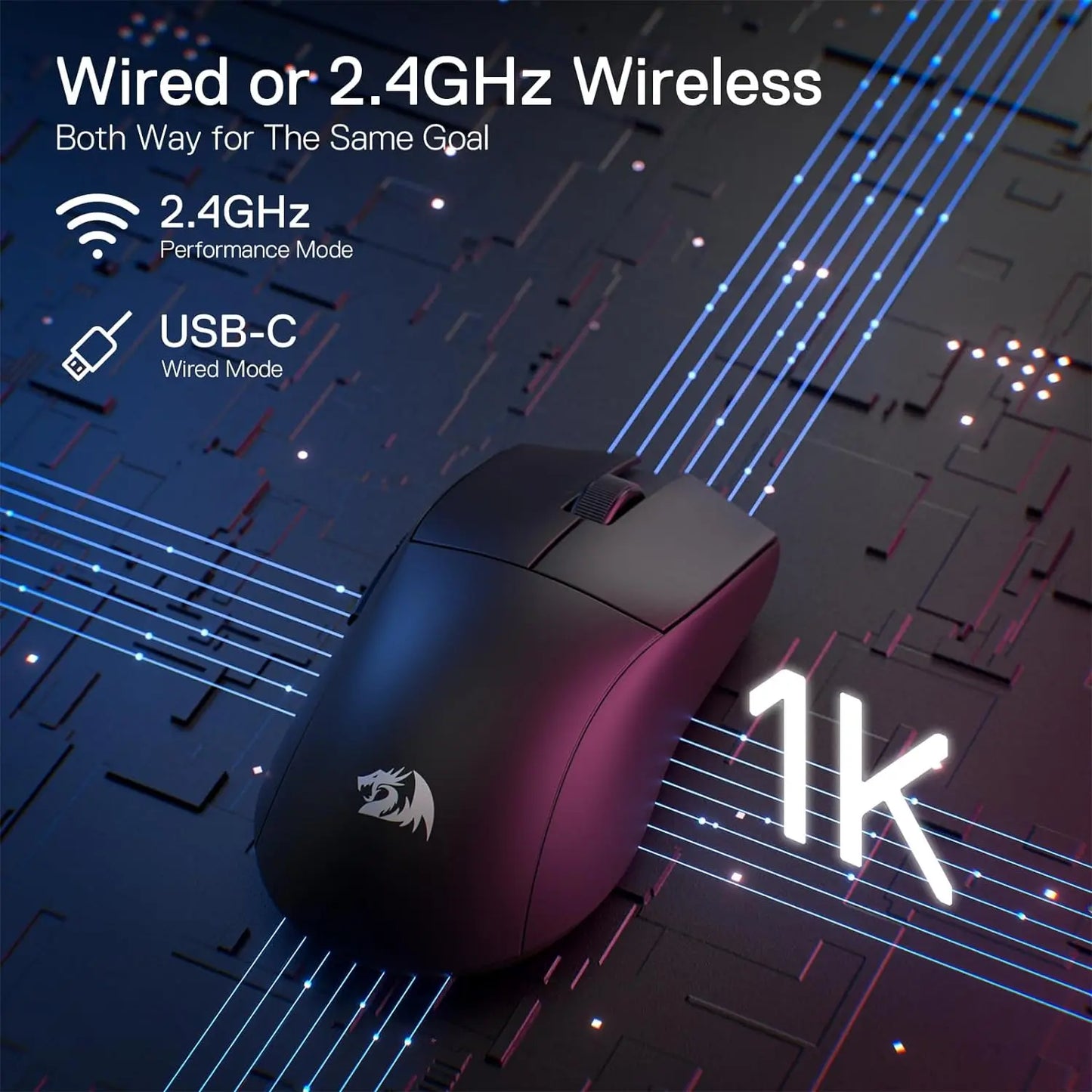 Rato Gaming Sem Fios Redragon M916, Ultra-Leve 49G, 8K DPI, 2.4G, com Design Ergonómico de Pega Natural