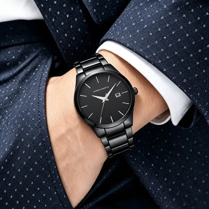 Reloj para hombre Hannah Martin, caja de acero inoxidable, mecanismo de cuarzo, esfera de 41 mm, estilo profesional, con indicador de calendario (imitación)