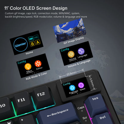 Teclado gamer Womier S-K80 con pantalla OLED a color, teclado mecánico gaming hot-swappable con montaje gasket y RGB personalizable