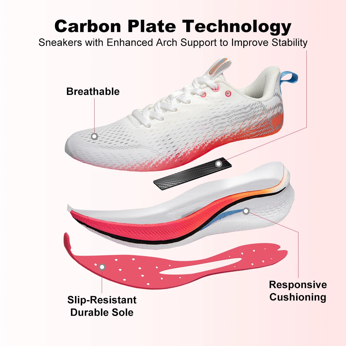 Baasploa Women Professional Running Shoes Outdoor Carbon Plate Non Slip Sports Shoes Female Casual Breathable Jogging Sneakers