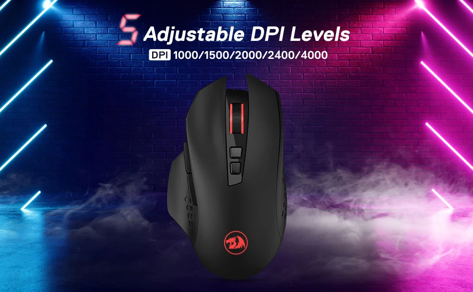 Mouse Gaming Wireless Redragon M656 Gainer, 4000 DPI, Mouse Gamer Wireless 2.4Ghz con 5 livelli DPI, 7 pulsanti macro, retroilluminazione LED rossa