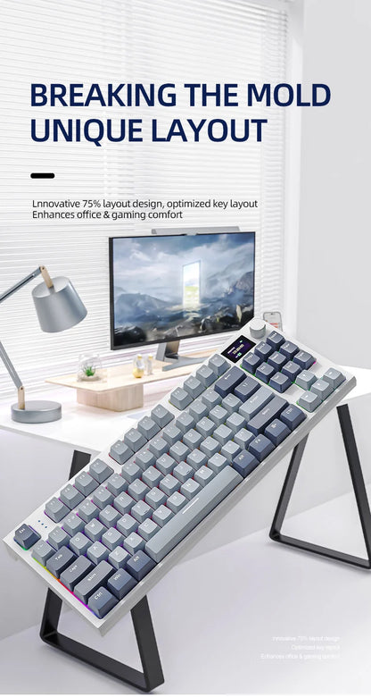 Tastiera meccanica ATTACK SHARK K86 con manopola in metallo, schermo smart TFT a colori, layout a 87 tasti, illuminazione RGB e connessione tri-mode