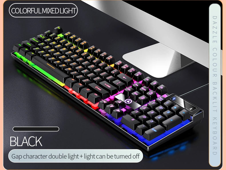 Teclado gaming USB con cable y retroiluminación, teclado gamer de 104 teclas para ordenador/portátil/PC, diseño ergonómico, accesorio gaming para oficina