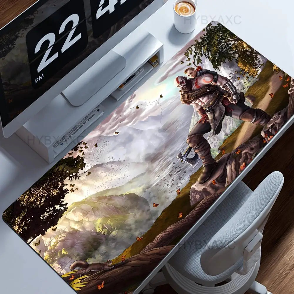 Large Size Mouse Pad God of War Gaming Accessories Keyboard Mausepad Computer Pc Gamer Cabinet Deskmat Anime Rubber HYBXAXC XXL