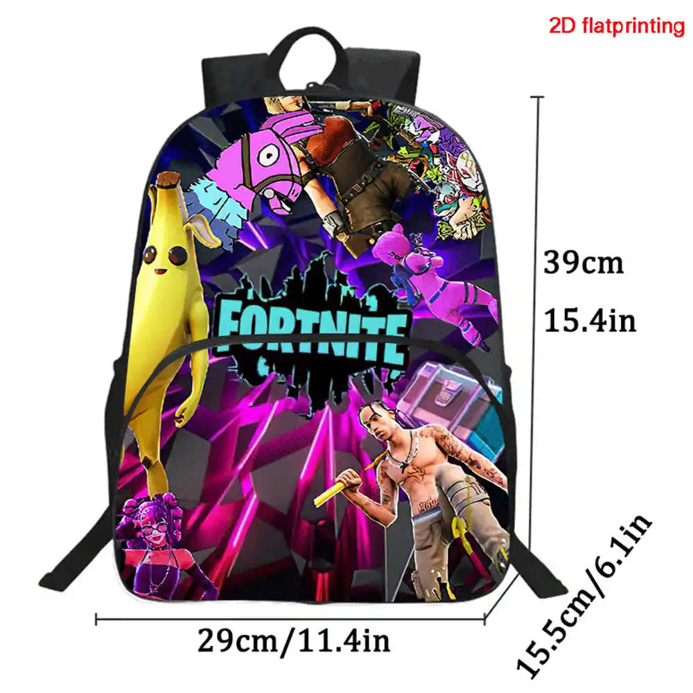Fortnite Cartoon 2-Piece Set Backpack with Front Pocket Pencil Case Unisex Large Capacity School Bag Ages 5-8