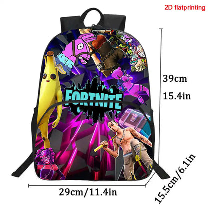 Fortnite Cartoon 2-Piece Set Backpack with Front Pocket Pencil Case Unisex Large Capacity School Bag Ages 5-8