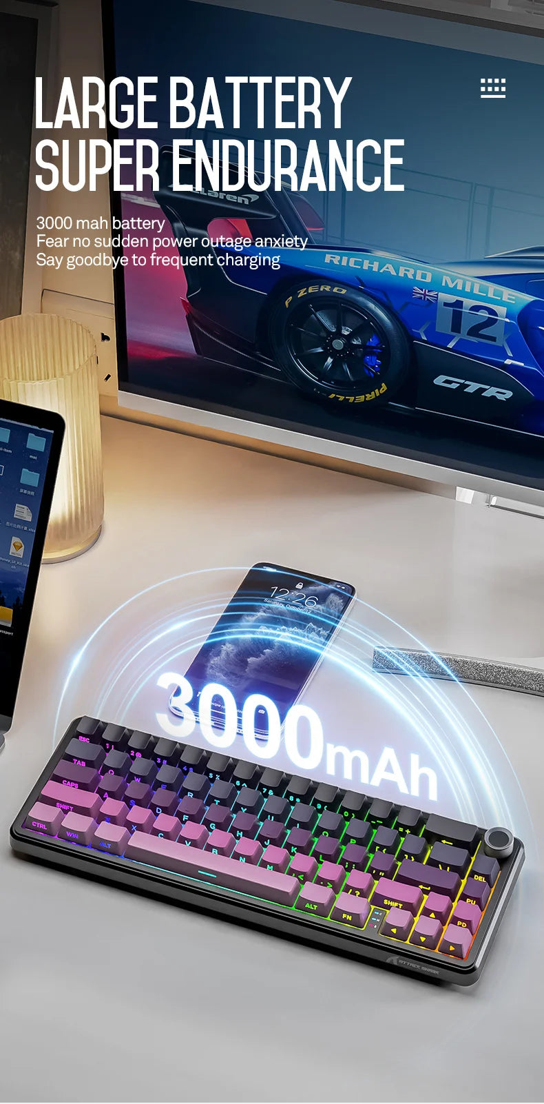 Attack Shark X66 Tastiera meccanica wireless 65% layout compatto, retroilluminazione RGB, gasket mount, hot swap, Bluetooth, USB-C, PBT, batteria ad alta capacità