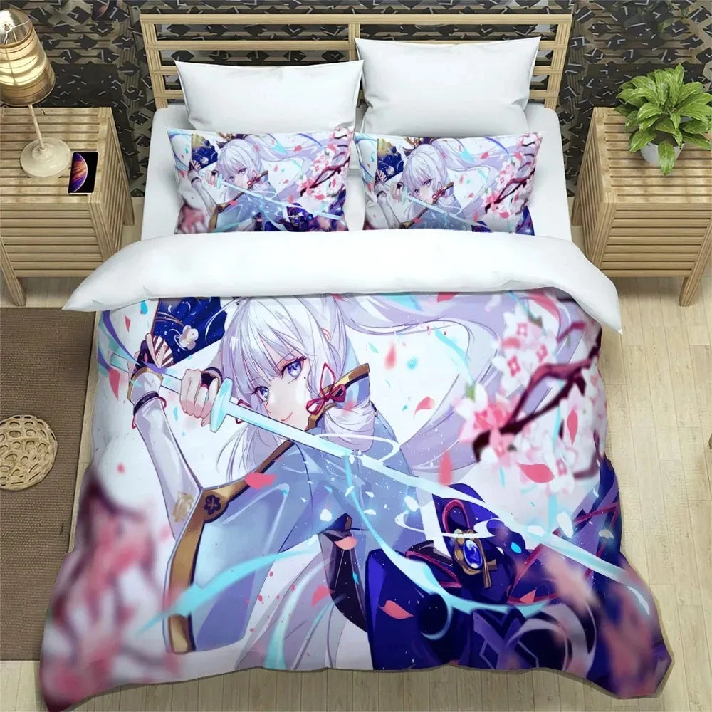 Anime Genshin Impact Bedding Set Boys Girls Twin Queen Size Duvet Cover Pillowcase Bed Kids Adult Fashion Home Textile