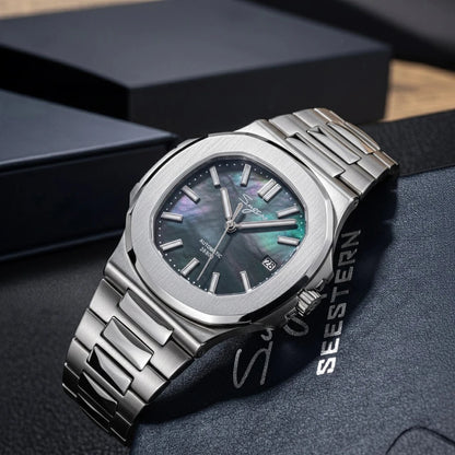 Sugess Man Watch Automatic Mechanical Wristwatches Miyota 9015 Movement MOP Dial Luminous Waterproof 5bar Bracelet Luxury S466