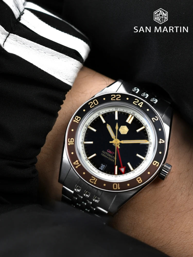San Martin 39.5mm Limited Edition Full Lume Dial Automatic Men's Watch NH34 GMT 6H Date 10Bar Luxury Watch SN0116W