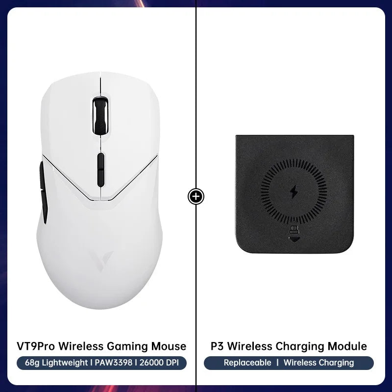 Mouse da gaming wireless Rapoo VT9PRO PAW3398 68g cablato programmabile ergonomico 26000DPI Type C ricaricabile accessorio per PC gamer