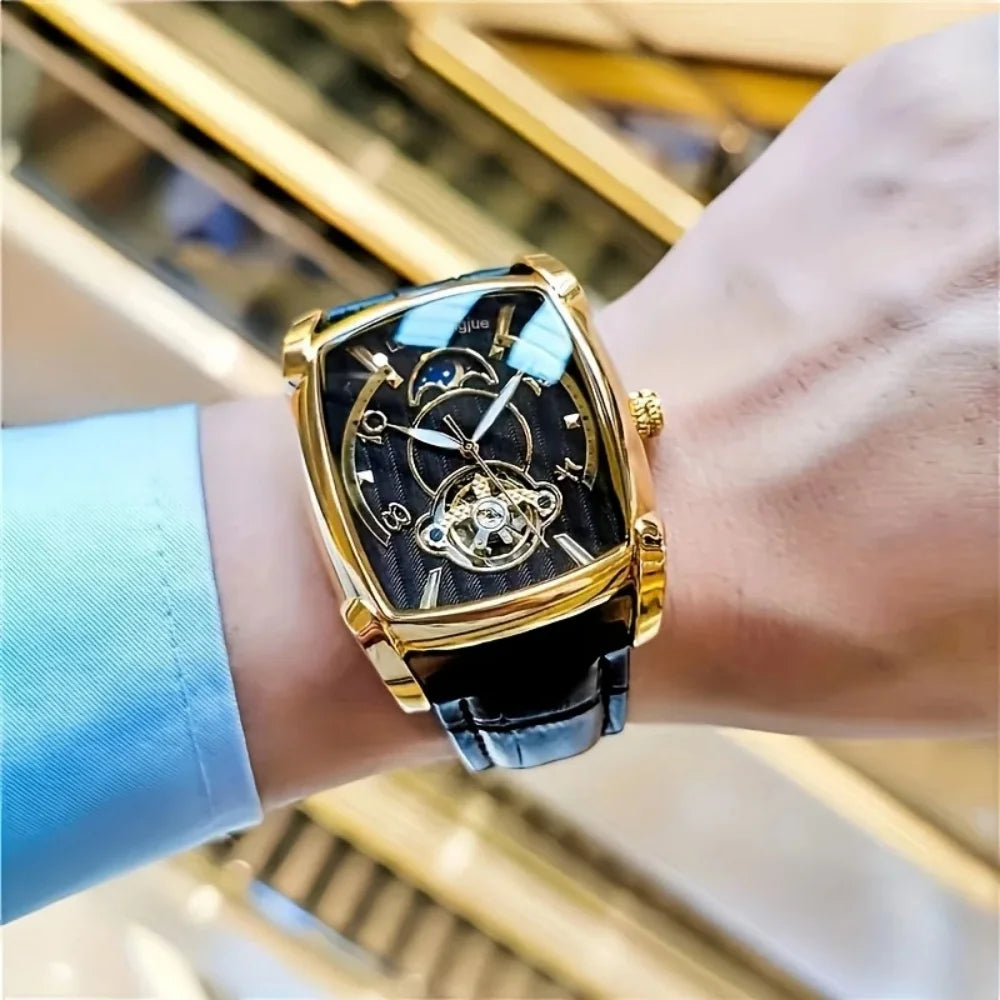[Relógio mecânico de luxo com turbilhão] Relógio mecânico de luxo com turbilhão, leve, para homem – Modelo topo de gama totalmente automático, com o estilo «esqueleto» em voga, ideal para um look profissional ou
