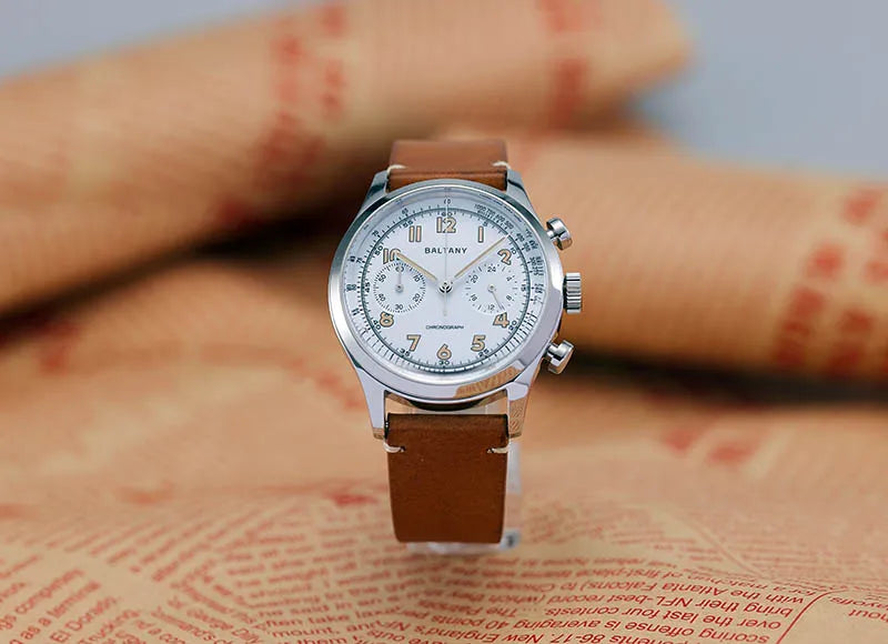 Baltany S5034 39mm Chronograph Watch Man Sapphire Crystal Panda Dial StainlessSteel Super Luminous Vintage Quartz Wristwatches