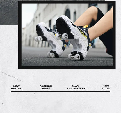 High Top 4 Wheel Roller Skate Shoes Automatic Retractable Dual-purpose Skating Sneakers for Boys Girls Kids & Youth