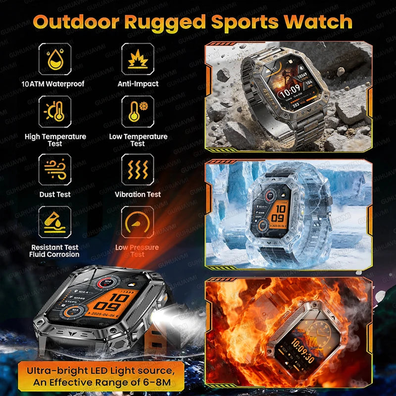 2026 TANK New 1400mAh Military GPS Smart Watch Men 2.01" AMOLED Screen 10ATM Waterproof Clock SOS Call Flashlight Smartwatch iOS