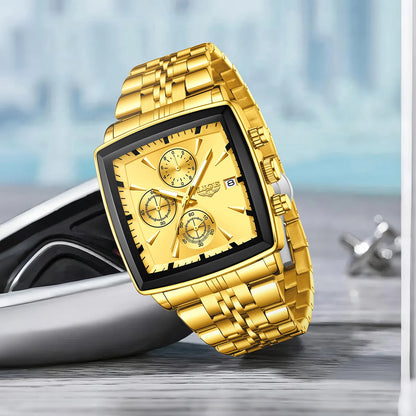 LIGE Luxusuhren für Herren, quadratisches Modell, klassischer und trendiger Stil, aus Edelstahl, wasserdicht, sportlich und lässig, mit Quarzwerk.