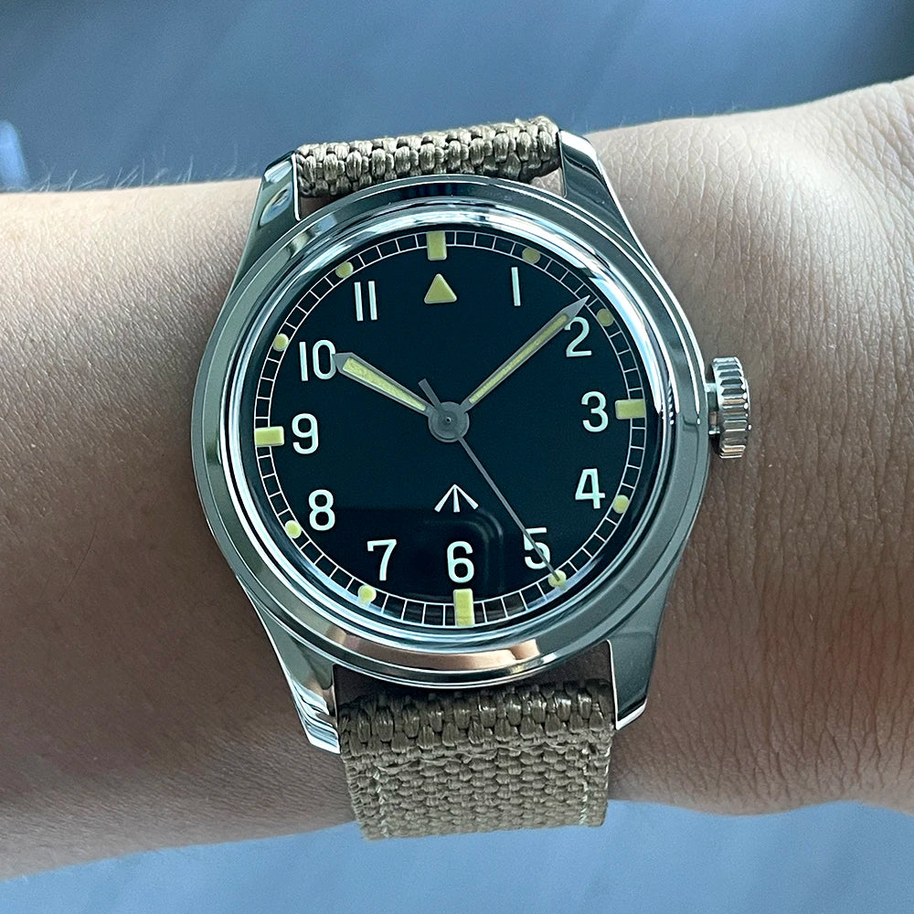 Classic Retro Arrow Pilot Watch Male Mens WWII 12 Mechanical Satch Manual Hand Wind Luminous Stain Steel Merkur 38mm Case