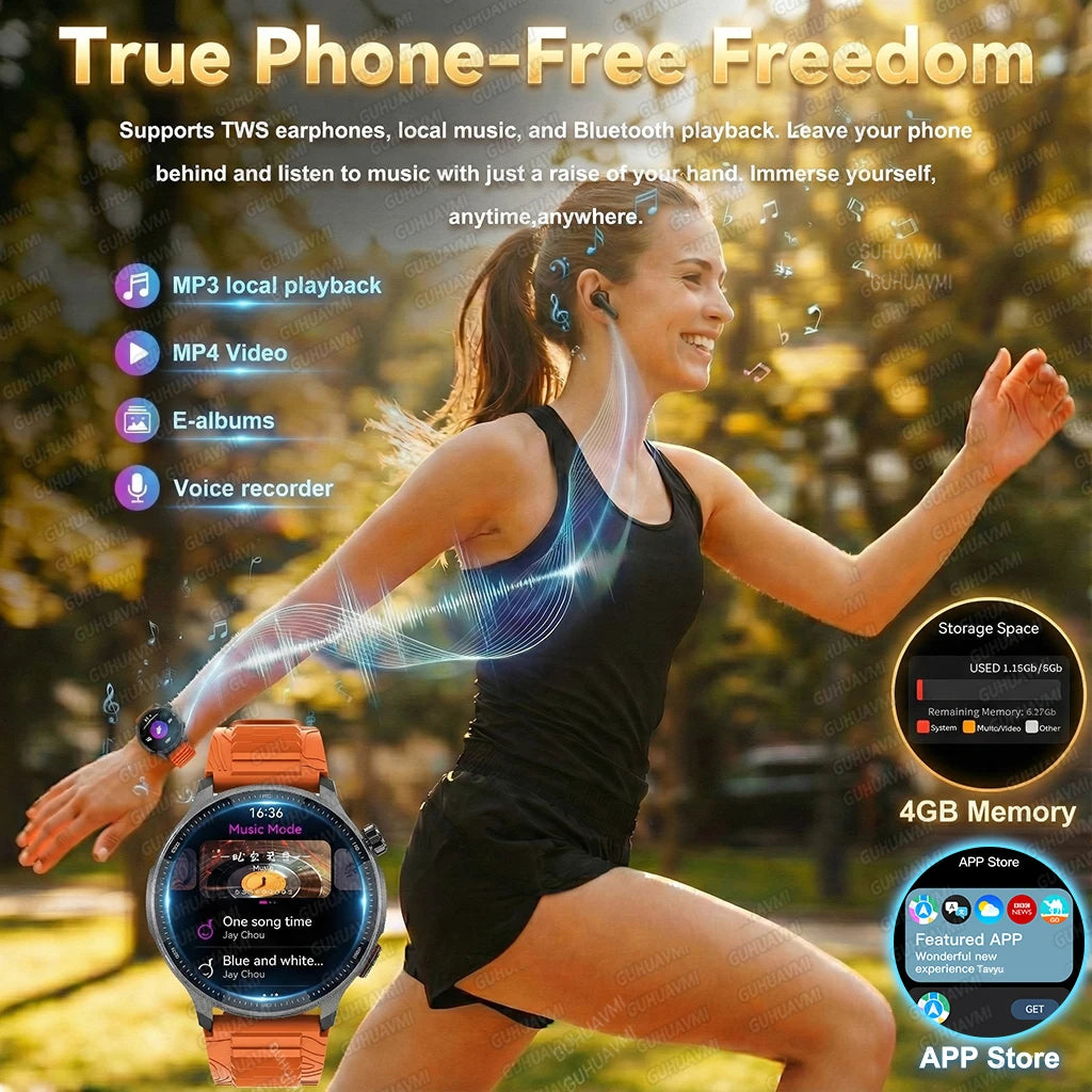 New GPS Offline Maps Smart Watch Men Memory 3D Menu Styles TWS MP3&MP4 Player 1.43"AMOLED Compass Sport Swim Waterproof Bracelet