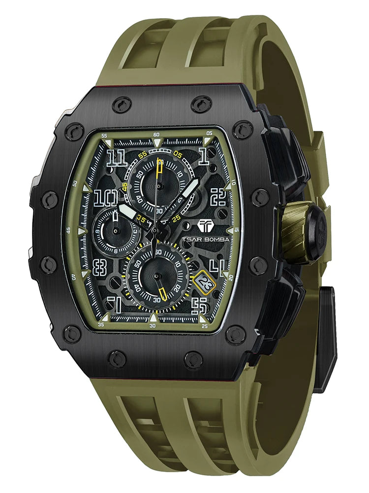 TSAR BOMBA Watch for Men Luxury Brand Tonneau Design Waterproof Clock Stainless Steel Wristwatch Fashion Rectangle Men's Watch