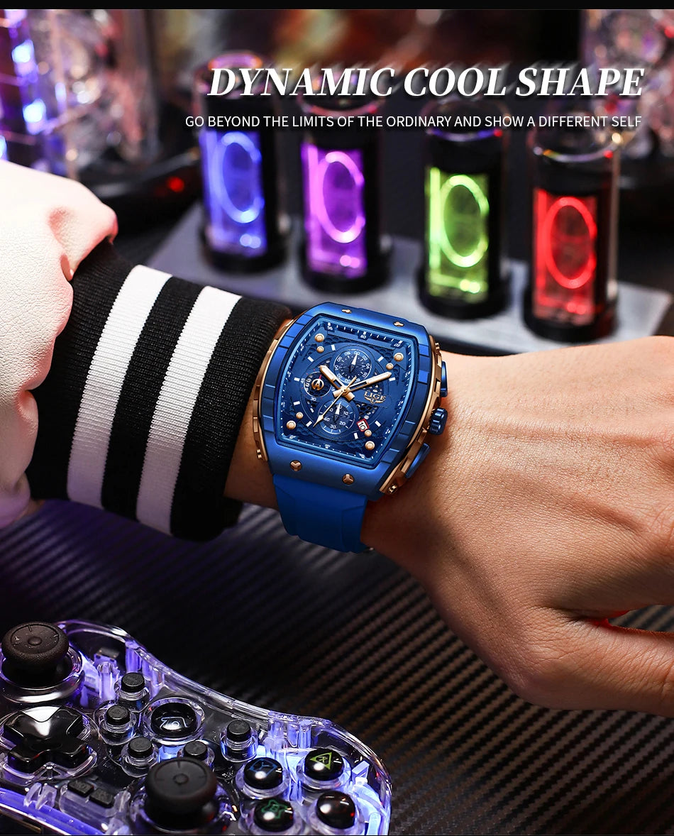 Relógio de Homem LIGE — Moda de Luxo, Impermeável, Bracelete em Silicone, Quartzo, Luminoso, Desportivo, Data Automática e Cronógrafo Simples