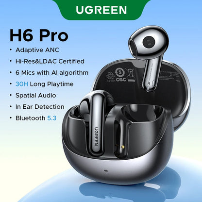 UGREEN ANC Semi-open TWS Adaptive Active Noise Cancelling Earbuds LDAC Hi-Res Audio Wireless Bluetooth Earphones Headphones