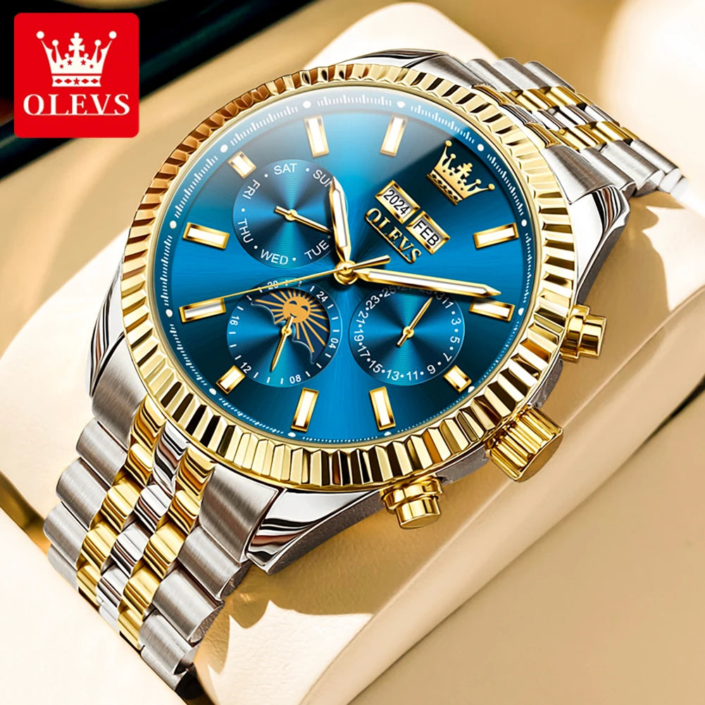 OLEVS 6688 Fashion Automatic Mechanical Men's Watch Moon Phase Dual Calendar Waterproof Luminous Luxury Business Watch for Man