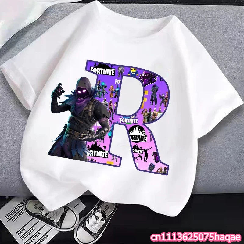 New Fortnites Kids T-shirts Cartoon Letter Graphic T-shirts Boys Girls Summer Casual Sports Short Sleeves Tops Children Clothing